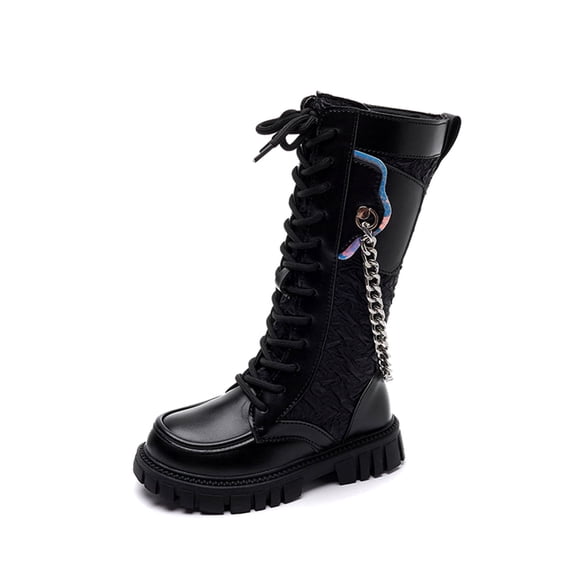 lnmuld Boots for Girls Stylish Girls Mid Calf Riding Boots with Side Zipper and Lace Up Design for Everyday Wear