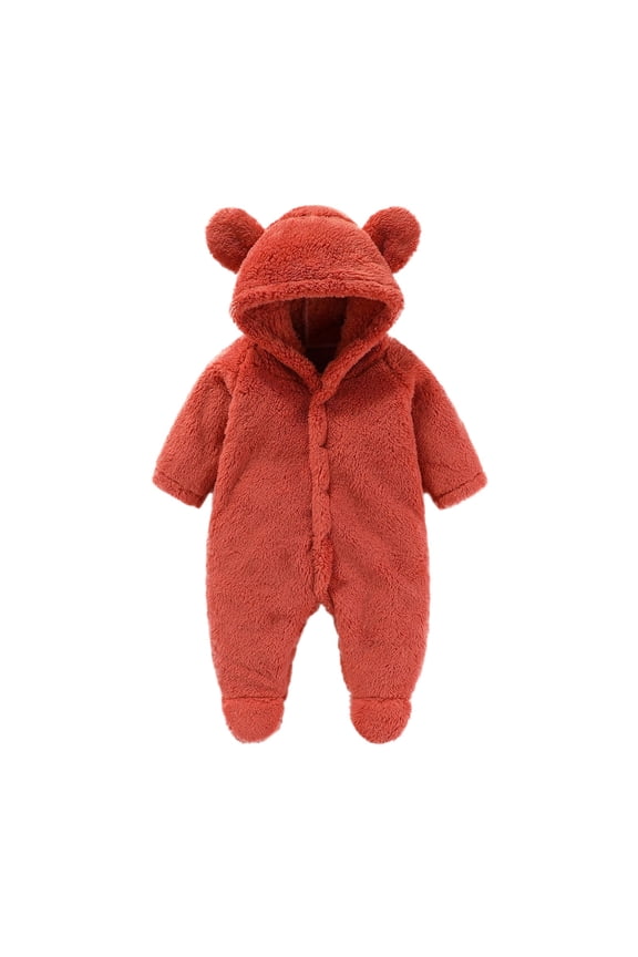 Boy Girls Jumpsuit Baby Footie Snowsuit Winter Cartoon Bear Warm Hooded Outfit for Toddlers Boys Girls Size:6-9 Months