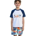 thumbnail image 1 of lnmuld Boys' 2-Piece Short Sleeve Rash Guard Set - Beach Shorts for Summer Swim Surfing Color:White,Size:11-12 Years, 1 of 6