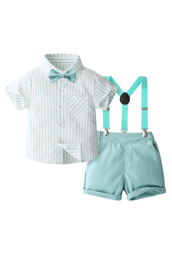Boys 2 Piece formal Suit Set Classic Shirt with Adjustable Suspenders Smart Casual Outfit for Summer Occasions & Events Size:2-3 Years