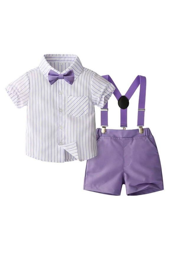 Boys 2 Piece formal Suit Set Classic Shirt with Adjustable Suspenders Smart Casual Outfit for Summer Occasions & Events Size:2-3 Years