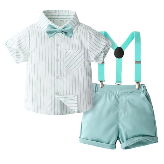 lnmuld Boys 2 Piece formal Suit Set Classic Shirt with Adjustable Suspenders Smart Casual Outfit for Summer Occasions & Events Size:3-4 Years