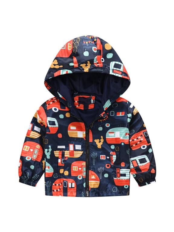 lnmuld Boys Camper Van Cactus Print Hooded Jacket, Lightweight Zip Up Windbreaker Coat, Toddler Little Kids Size:12-18 Months