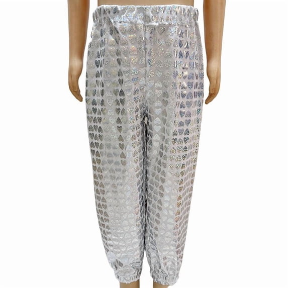 lnmuld Boys Casual Jogger Pants Elastic Waist Tapered Cuff Holographic Heart Print Kids Daily Wear Bottoms Size:14-15 Years
