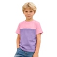 thumbnail image 1 of lnmuld Boys' Color Block T-Shirt - Pink & Black Contrast Design Short Sleeve Crew Neck Casual Tee Size:8-9 Years, 1 of 3
