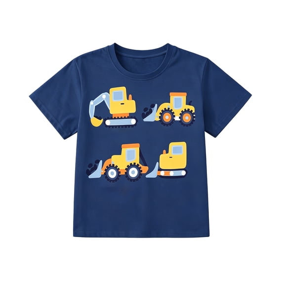 lnmuld Boys Excavator Print Short Sleeve Crew Neck T Shirt 4-5 Years,Yellow