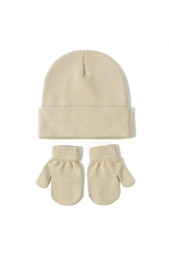 Boys Girls Winter Gloves European Style Knitted Hat and Glove Set Warm Winter Wool Pullover Cap Size:2-5 Years