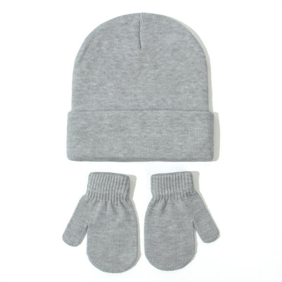 lnmuld Boys Girls Winter Gloves European Style Knitted Hat and Glove Set Warm Winter Wool Pullover Cap Size:3-18 Months