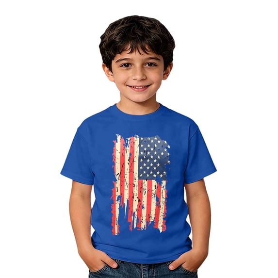 lnmuld Boys Independence Day Vintage Distressed Flag Short Sleeve T-Shirt Color:Blue,Size:8-9 Years