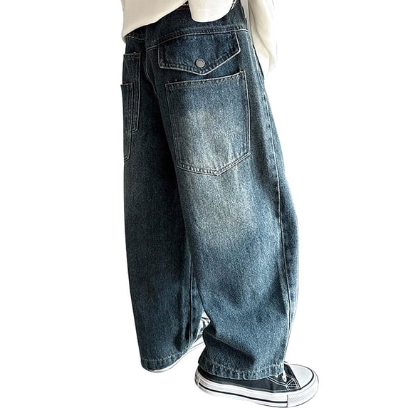 lnmuld Boys Jeans Casual Straight Leg Long Pants for Everyday Wear Comfortable Loose Fit Trousers Ideal School Outfits and Activities Size:6-7 Years