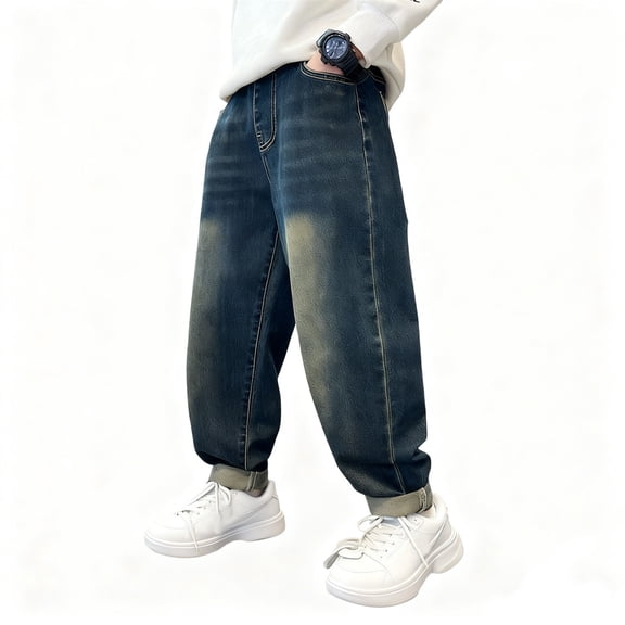 lnmuld Boys Jeans Classic Straight Leg Denim Trousers for Boys Soft Comfortable Loose Fit Kids Fashion Daily Wear Durable Long Pants for School Size：11-12 Years