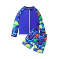 thumbnail image 1 of lnmuld Boys Kids Long Sleeve Zip Up Rash Guard and Swim Trunks 2 Piece Dinosaur Football Print Swim Set Size:5-6 Years, 1 of 9