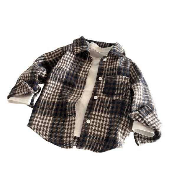 lnmuld Boys Long Sleeve Plaid Shirt for Children Warm Winter Flannel Button Down Shirt with Soft Comfort Fit and Classic Stylish Design for School Casual Daily Wear Size:13-14 Years