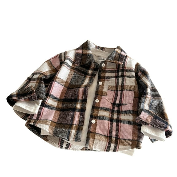 lnmuld Boys Long Sleeve Plaid Shirt for Children Warm Winter Flannel Button Down Shirt with Soft Comfort Fit and Classic Stylish Design for School Casual Daily Wear Size:5-6 Years