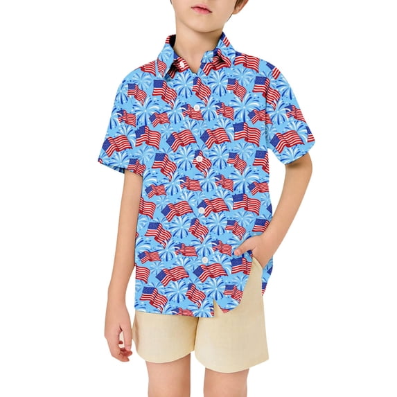 lnmuld Boys Patriotic Graphic Short Sleeve Tee Lightweight Breathable Summer Top for Big Kids 4th of July Wear Size:6-7 Years