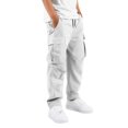 thumbnail image 1 of lnmuld Boys Solid Cargo Straight Leg Pants Drawstring Elastic Waist Multi Pocket Loose Fit Casual Kids Bottoms Size:5-6 Years, 1 of 8