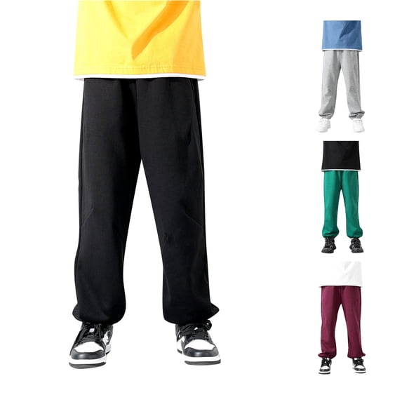 lnmuld Boys Solid Wide Leg Sweatpants Elastic Waist Pleated Design Loose Street Kids Trousers Black,10-13 Years