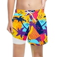 thumbnail image 1 of lnmuld Boys Tropical Geometric Palm Print Double Liner Swim Trunks Size:7-8 Years, 1 of 4