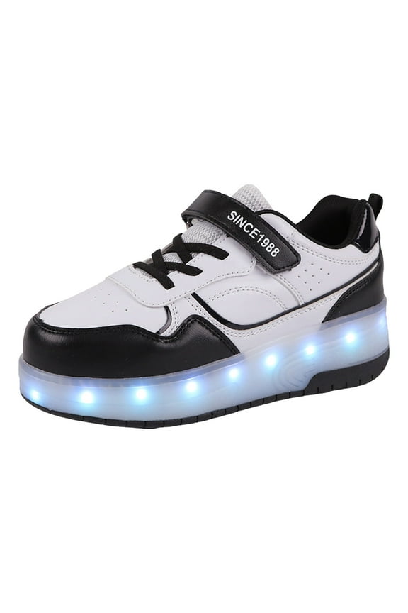 Children Shoes Thick Soled Sneakers with Wheels Fashionable Light Shoes USB Rechargeable Skate Sneakers Size:9-9.5 Years