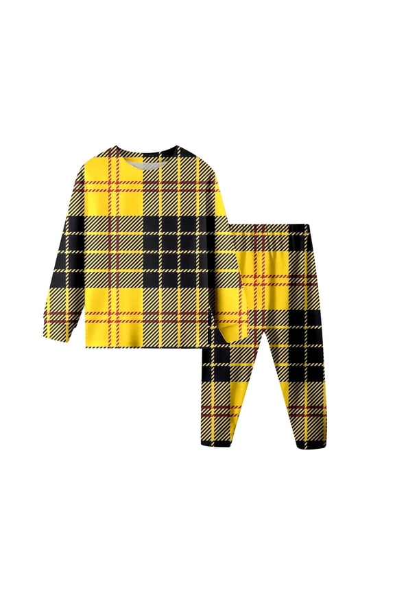 Christmas Kids Pajama Set, 100% Cotton Plaid Pajamas with Matching Family Sets, Warm -Lined Winter Sleepwear for Boys Girls Holiday Gift Size:9-10 Years