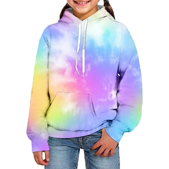 lnmuld Colorful Pullover Unisex Girls Boy Tie Dye 3D Printed Hoodie Soft Sweatshirt for Spring Autumn Casual Comfort Outerwear Hoodies for Teen Back to School Size:9-10 Years