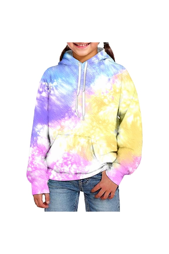 Colorful Pullover Unisex Girls Boy Tie Dye 3D Printed Hoodie Soft Sweatshirt for Spring Autumn Casual Comfort Outerwear Hoodies for Back to School Size:13-14 Years