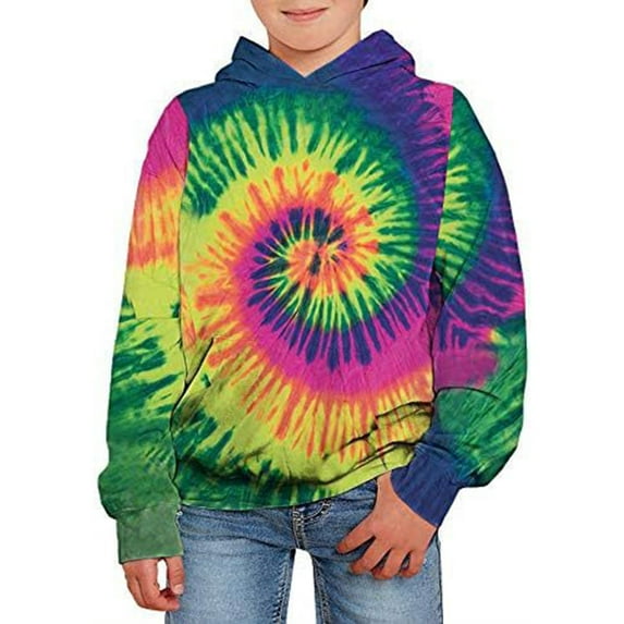 lnmuld Colorful Pullover Unisex Girls Boy Tie Dye 3D Printed Hoodie Soft Sweatshirt for Spring Autumn Casual Comfort Outerwear Hoodies for Back to School Size:9-10 Years