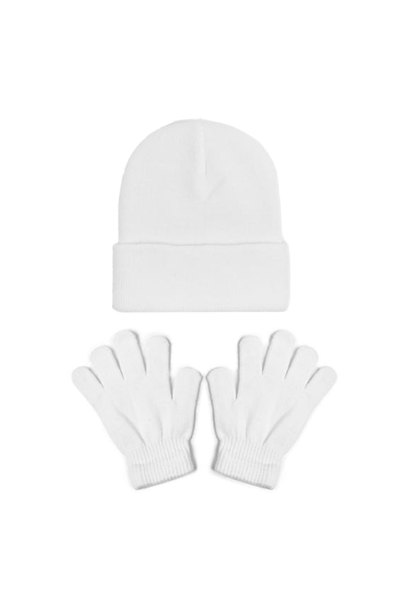 Cozy Solid Color Knit Winter Hat and Gloves Set for Kids - Lined Windproof Toddler & Mittens for Boys Girls Outdoor Activities Size:2-8 Years