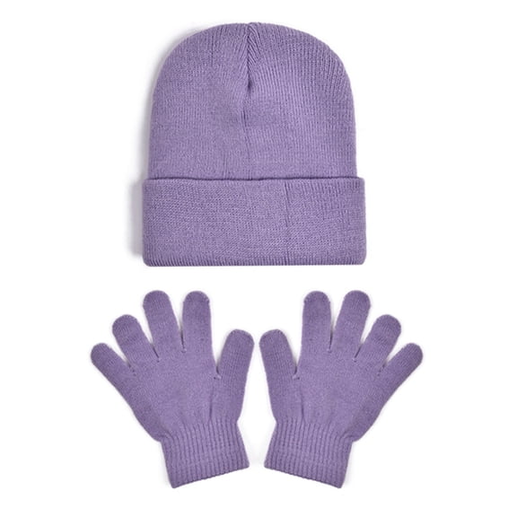 lnmuld Cozy Solid Color Knit Winter Hat and Gloves Set for Kids - Lined Windproof Toddler & Mittens for Boys Girls Outdoor Activities Size:2-8 Years