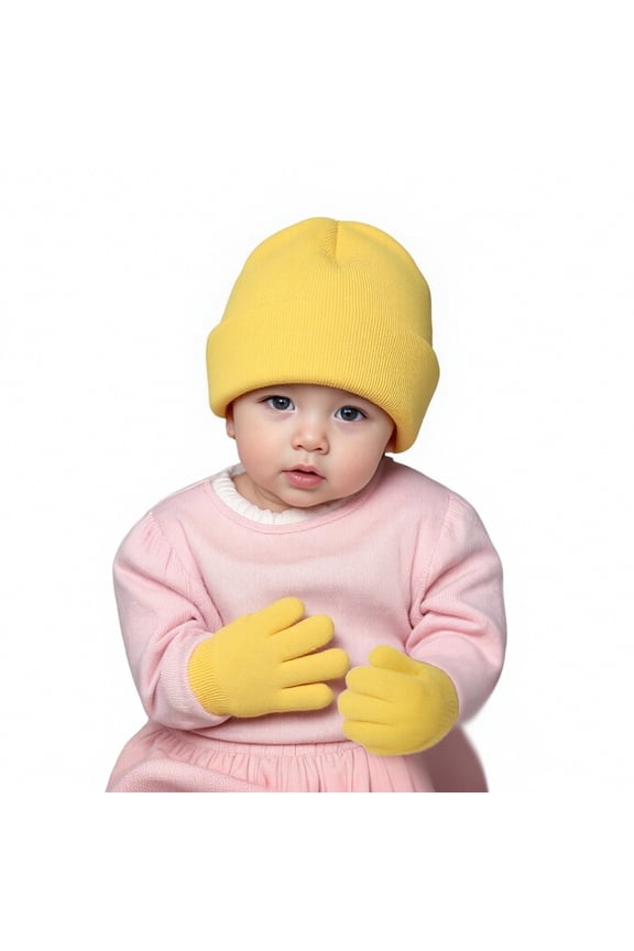 Cozy Solid Color Knit Winter Hat and Gloves Set for Kids - Lined Windproof Toddler & Mittens for Boys Girls Outdoor Activities Size:2-8 Years