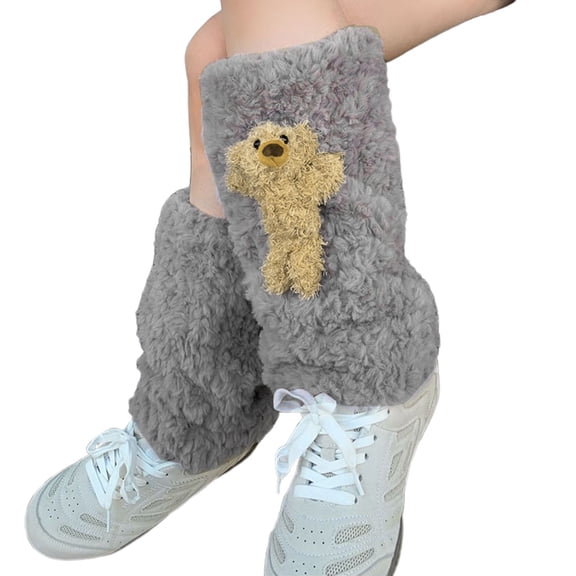 lnmuld Cute Leg Warmers Cozy Winter Knitted Leg Warmers Fashionable Bear Pattern Boot Thermal Lined Ankle Sleeves for Women Size:One Size