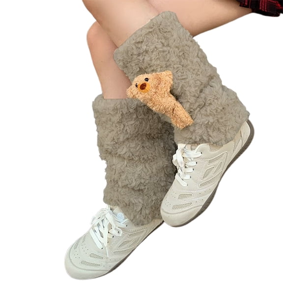 lnmuld Cute Leg Warmers Cozy Winter Knitted Leg Warmers Fashionable Bear Pattern Boot Thermal Lined Ankle Sleeves for Women Size:One Size