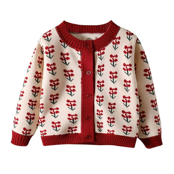 lnmuld Cute Sweaters Baby Boys Cardigan Sweater Girls Floral Knit Button Closure Jacket Outwear Winter Coat Tops Clothes Size:3-4 Years
