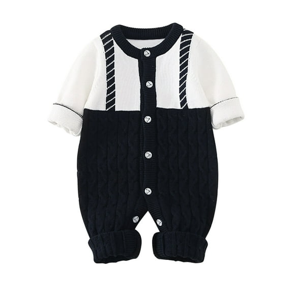 lnmuld Cute Sweaters Baby Knitted Romper Cotton Long Sleeve Boy Girl Sweater Clothes Baby Splice Jumpsuit 1 Piece Outfits Size:6-9 Months