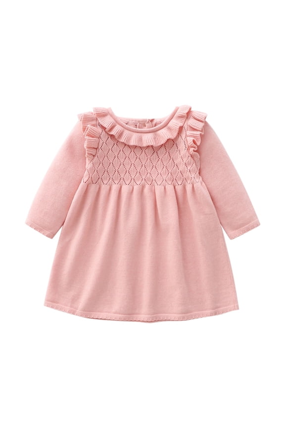 Cute Sweaters Babys Kids Girls Solid Knit Sweater Spring Winter Long Sleeve Thick Princess Dress Clothes Size:1-2 Years
