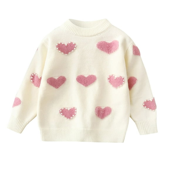lnmuld Cute Sweaters Children Kids Baby Girls Long Sleeve Love Print Pearl Sweater Outer Outfits Size:18-24 Months