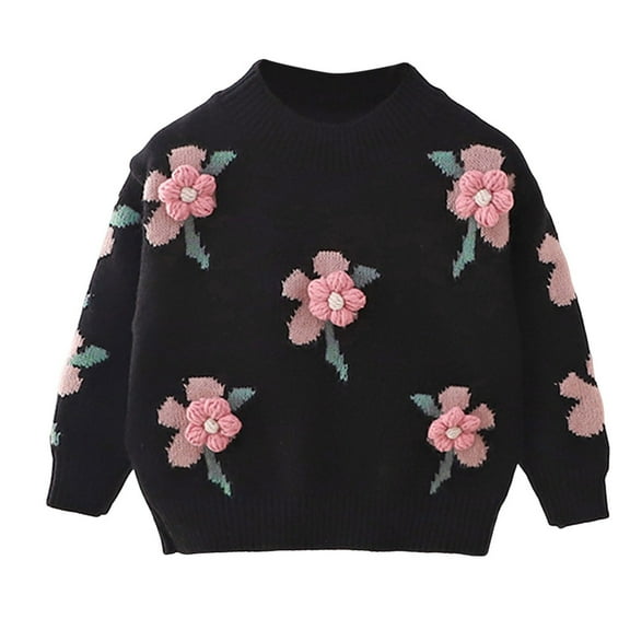 lnmuld Cute Sweaters Girls Winter Long Sleeve Embroidered Flower Knitting Sweater Warm Sweater Fall Clothes Size:18-24 Months