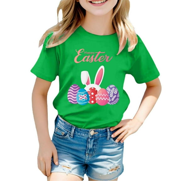 lnmuld Cute Tops Easter Themed Graphic Print Casual Tee for Kids Comfortable Children's Fashion Top Size:4-5 Years