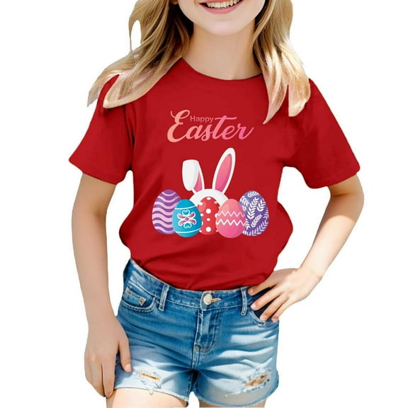 lnmuld Cute Tops Easter Themed Graphic Print Casual Tee for Kids Comfortable Children's Fashion Top Size:8-9 Years