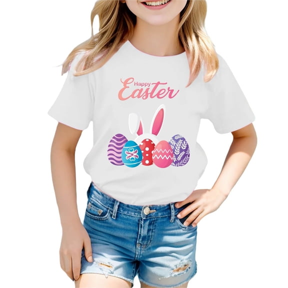 lnmuld Cute Tops Easter Themed Graphic Print Casual Tee for Kids Comfortable Children's Fashion Top Size:8-9 Years