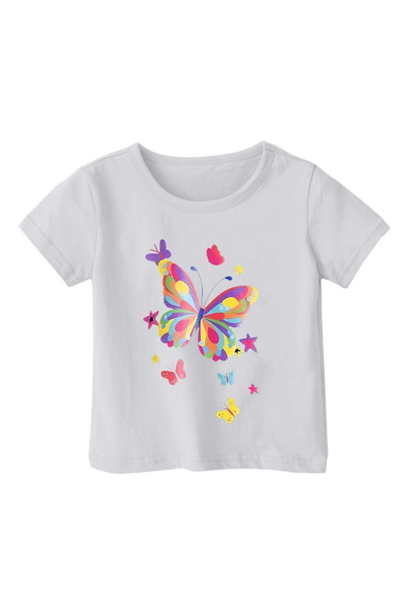 Cute Tops Fashion Casual Graphic Print Round Neck Loose Fit Short Sleeve Tee for Girls Size:1-2 Years
