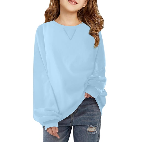 lnmuld Cute Tops Girls Casual Oversized Crew Neck Sweatshirt Comfortable Pullover Top for Everyday Wear and School Outfits Size:7-8 Years