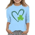 thumbnail image 1 of lnmuld Cute Tops Stylish Girls Graphic St Patricks Day Tee Fashionable Versatile Round Neck Three Quarter Sleeve Casual Shirt Size:13-14 Years, 1 of 4