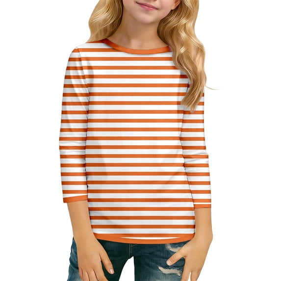 lnmuld Cute Tops for Teen Girls Fashionable Girls Casual Tee with Round Neck and Three Quarter Sleeve for Comfortable Daily Wear Color:Orange,Size:13-14 Years