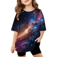 thumbnail image 1 of lnmuld Cute Tops for Girls Galaxy Print Short Sleeve Graphic Tee Loose Fit Casual Comfortable Blend Top for Kids Boys Girls Youth Children Color:Blue,Size:8-9 Years, 1 of 4