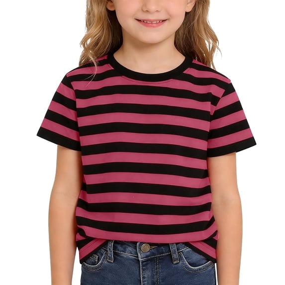 lnmuld Cute Tops for Teen Girls Striped Print Short Sleeve Casual Kids Tee Shirt Soft Comfortable Daily Wear for Girls and Boys Color:Watermelon Red,Size:8-9 Years