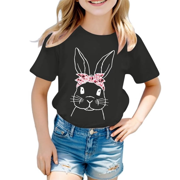 lnmuld Kids Easter Bunny Print Short Sleeve T-Shirt, Round Neck Casual Spring Top Size:2-3 Years