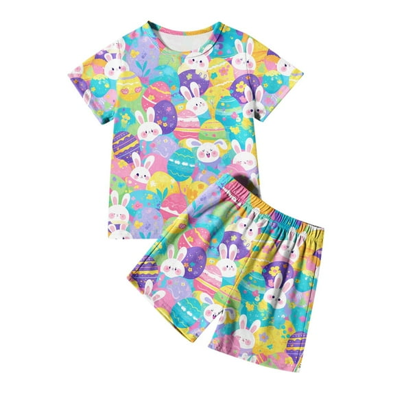 lnmuld Easter Toddler Girls 2 Piece Outfit Graphic Print Short Sleeve T-Shirt & Shorts Play Set Size:7-8 Years