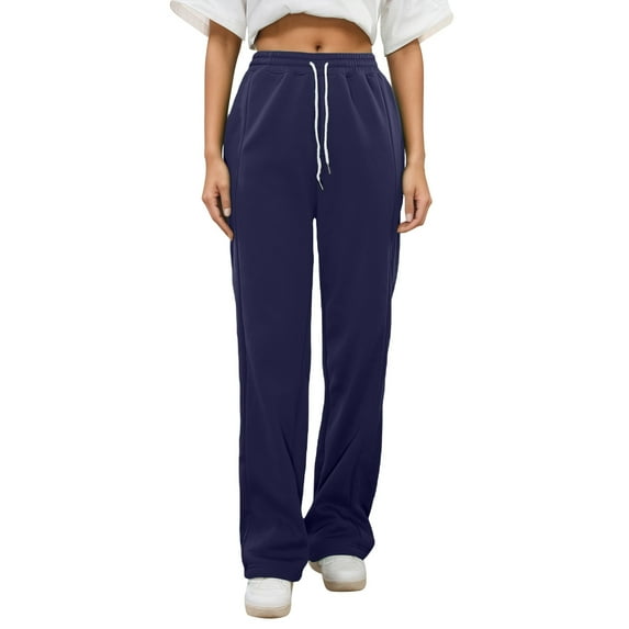 lnmuld Fall Pants Girls Casual Loose Fit Elastic Waist Drawstring Straight Wide Leg Joggers Sweatpants Athletic Workout Open Bottom Long Pants with Pockets for Kids Size:15-16 Years