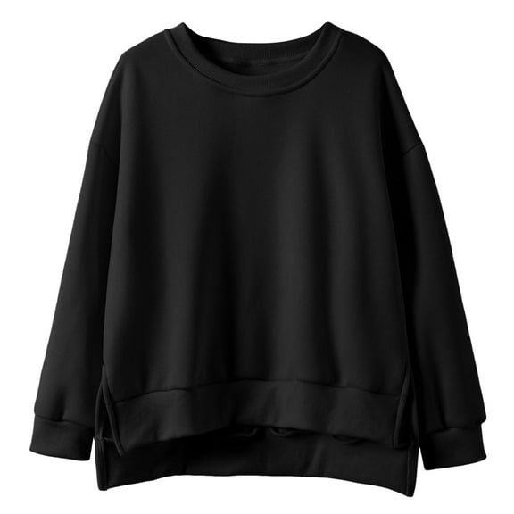 lnmuld Fall Tops Girls Solid Loose Fit Round Neck Long Sleeve Hooded Sweatshirt Top for Children Casual Wear Size:7 Years